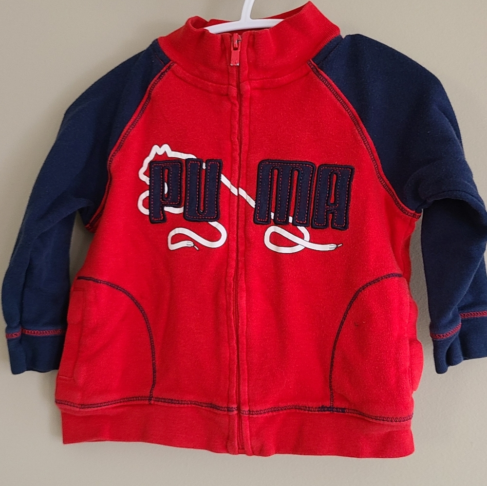 Puma red and blue zip up long sleeved sweater